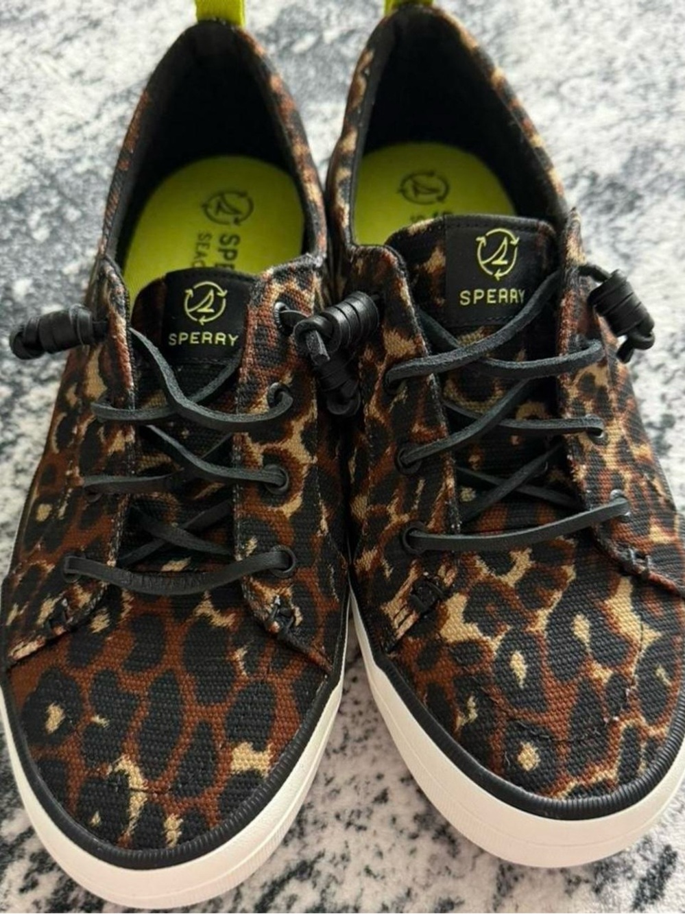 Sperry Leopard-Print Canvas Low-Top Sneakers with Lime Accents